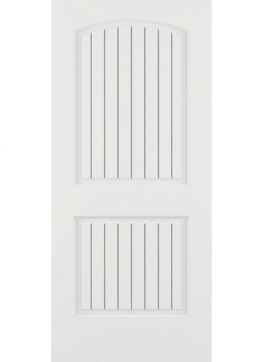82VA Raised Primed interior door — 2-Panel Arch V-Groove Primed